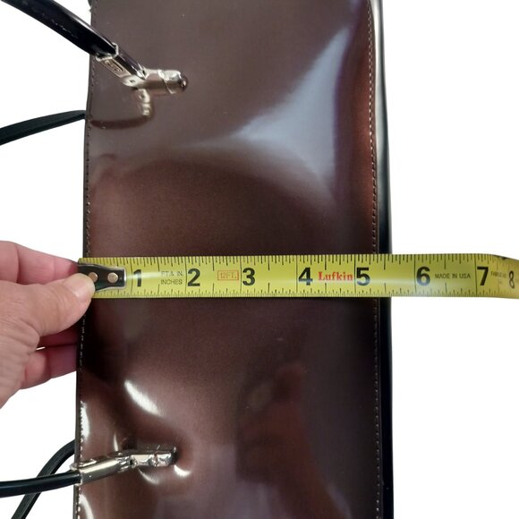 BEIJO HANDBAG Classic London Paris New York Brown Patent Leather Shoulder Bag - Picture 9 of 12